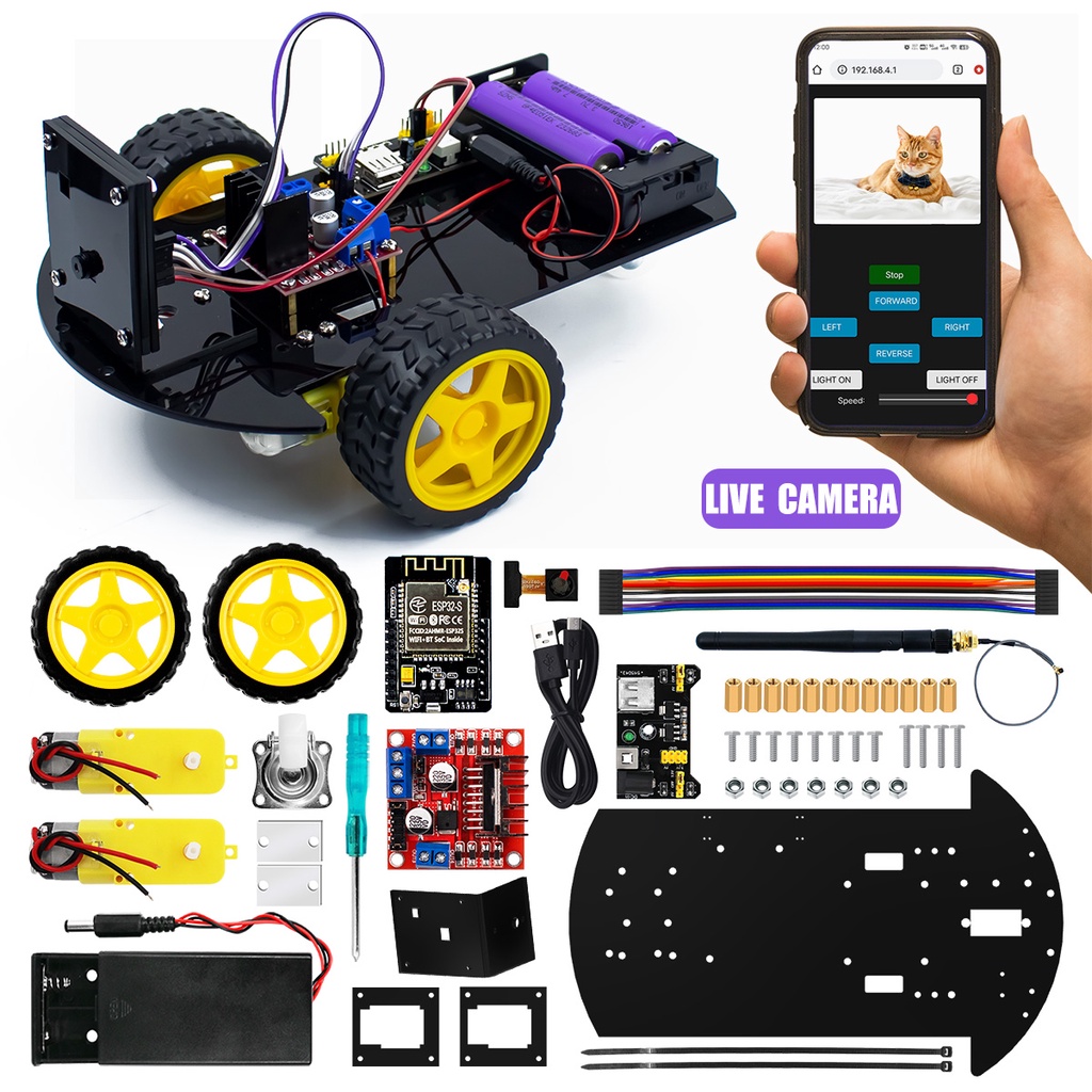 LAFVIN 2WD Smart Robot Car Kit with Wifi ESP32 Camera Starter Kit for ...