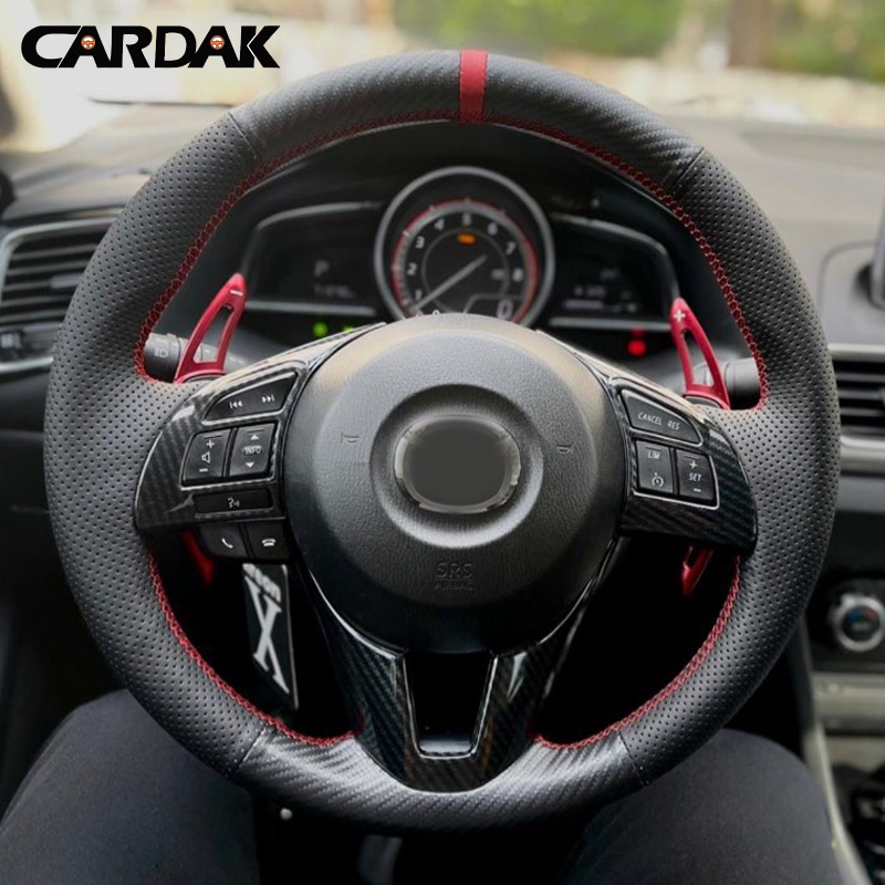 CARDAK Carbon Fiber Leather Steering Wheel Cover for Mazda 3 Axela ...