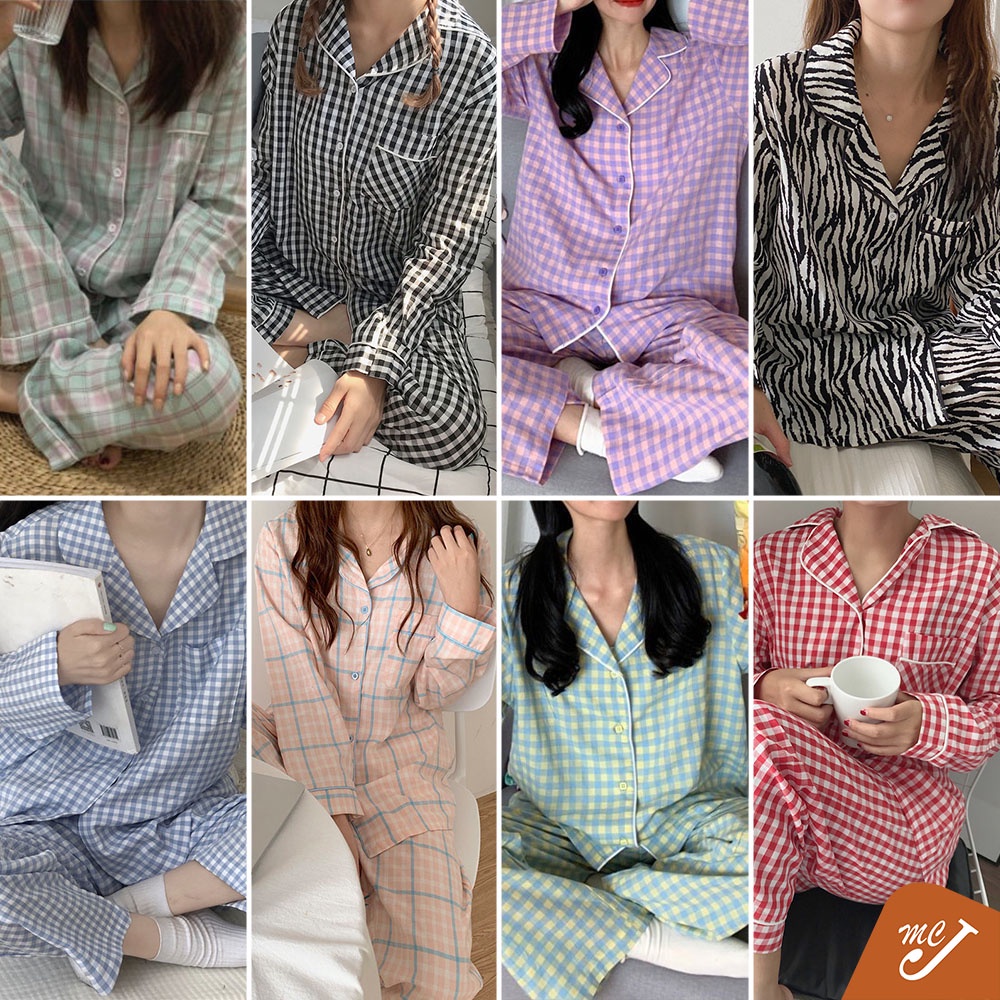 McJoden - JESSICA Long Sleeve Pajamas Sleepwear Set Baju Tidur Wanita Pyjamas Perempuan