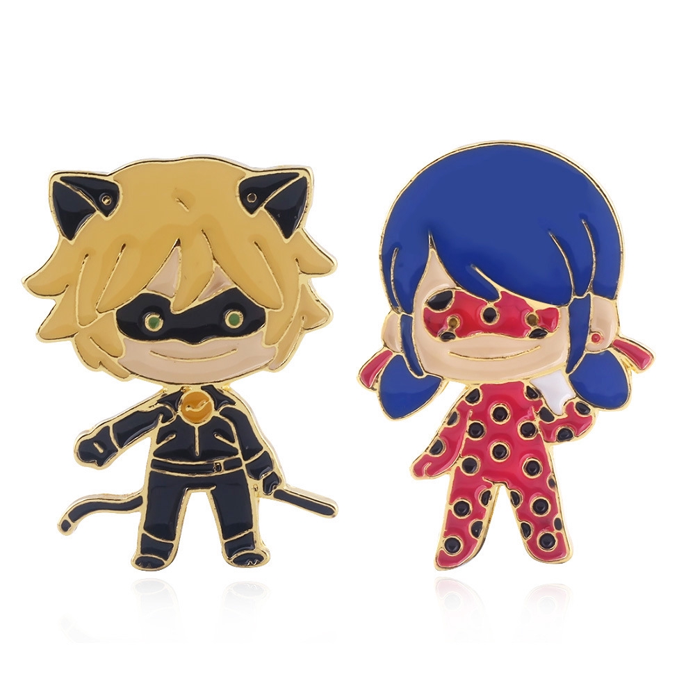 Ladybug Anime Brooch Marinette Cat Noir Enamel Pins Cute Cartoon Christmas Jewelry Gift For Kids Shopee Malaysia