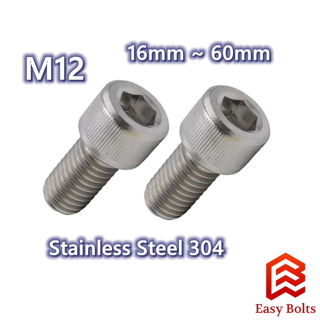 SS Socket Cap Screw M12 x 16mm 60mm (Coarse Thread Pitch 1.75mm