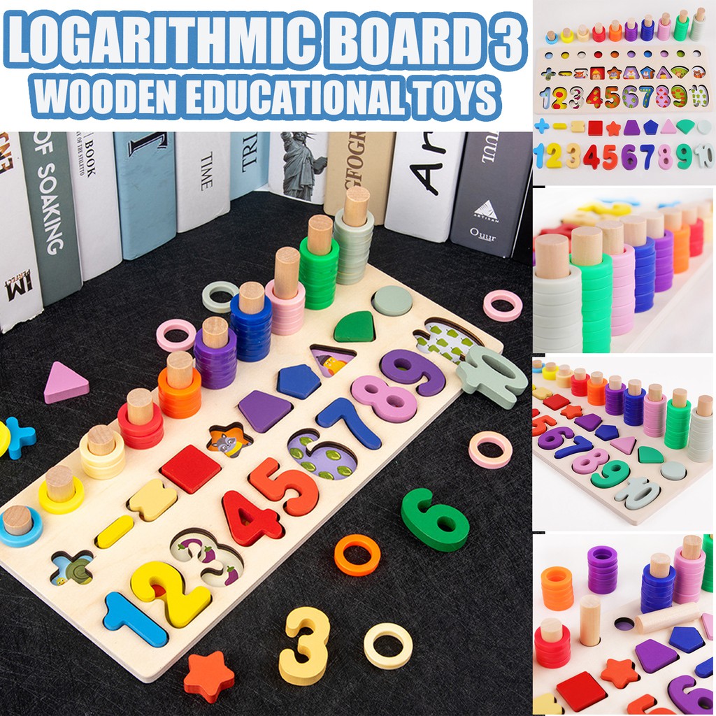 Clearance Logarithmic Board Numbering 123 And Shapes Puzzle Wooden