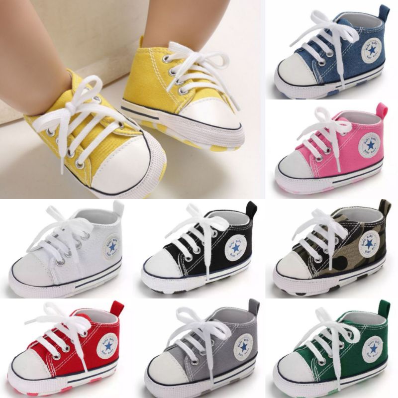 LZ [16 Colors 0 - 18M] Kasut Baby Canvas Sneakers Kasut Baby Slaves Newborn Canvas Baby Shoes Prewalker Non Slip Non Slip