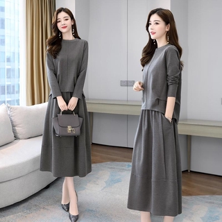 Free Shipping New Korean Fashion 85kg Two Piece Suit Women Dress Suit Casual Midi Dress Elastic Waist Plus Size Dress Women Clothing 4xl Shopee Malaysia