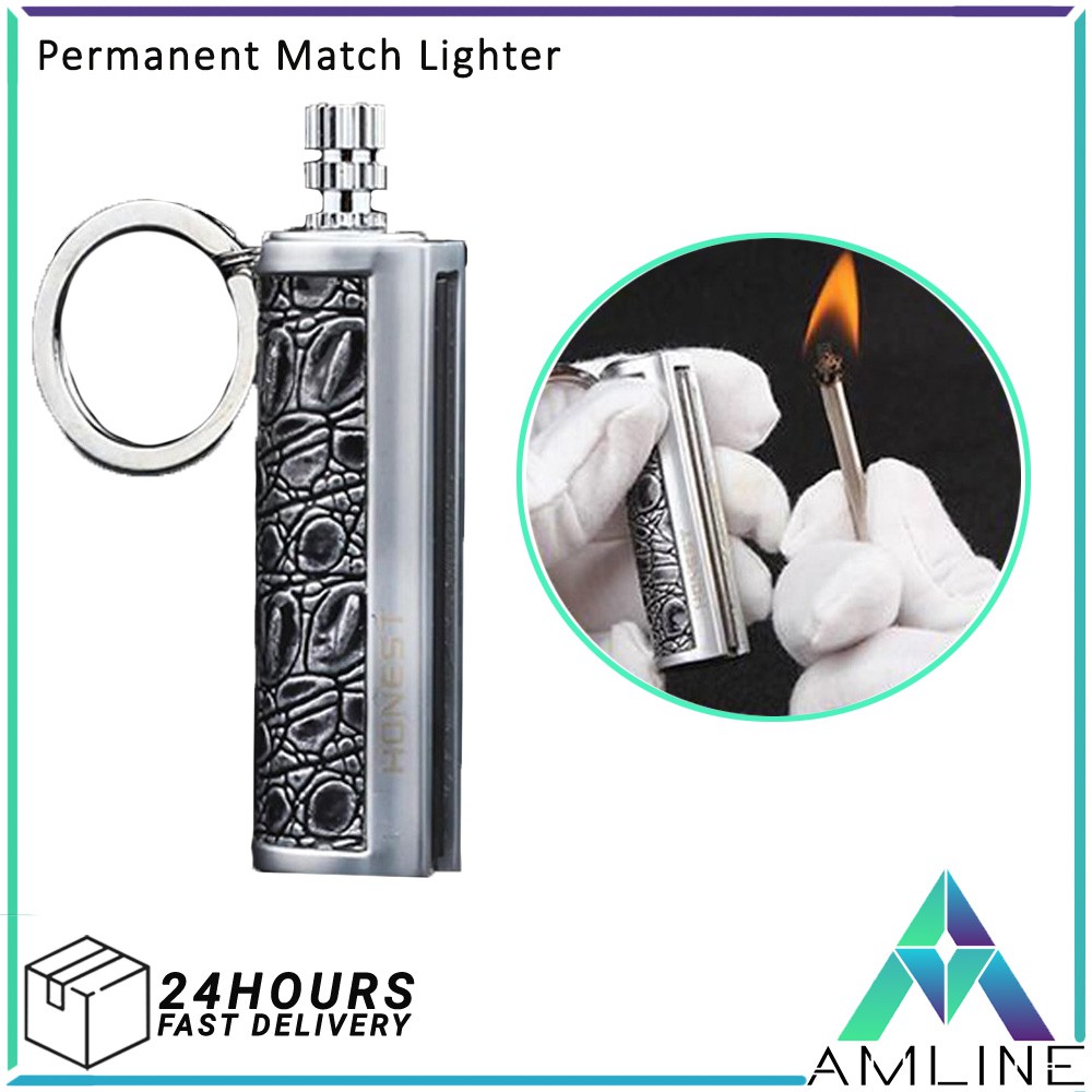 [READY STOCK] Permanent Match Striker Lighter with Key Chain Silver Camping Outdoor Survival Survival Tools Hiking