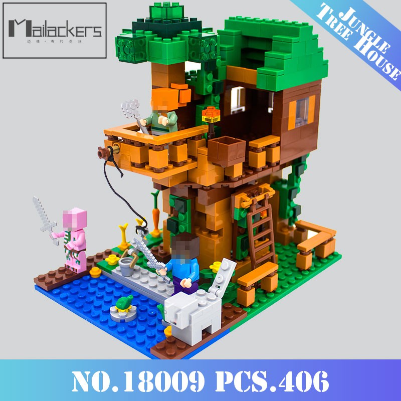 lego minecraft my wrold the jungle tree house zombie figures building blocks educational toys for children gift