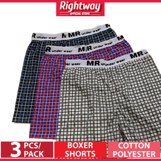 Rightway X MR Checkered Checker Cotton + Polyester Male Men Boxer 4 Segi Underwear Seluar Pendek (3pcs) MBX6143