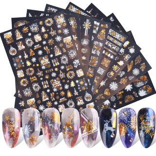 Monja 2021 new nail stickers 3D christmas series two-color golden laser snowflake thin stickers nail art design nail art stickers