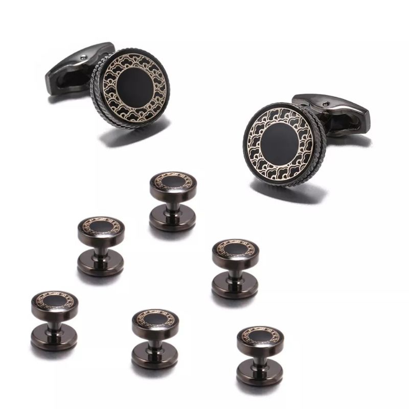 Luxury 8 Pcs Men's Black Tuxedo Cufflinks Formal Costume Shirt Studs Cuff links Set