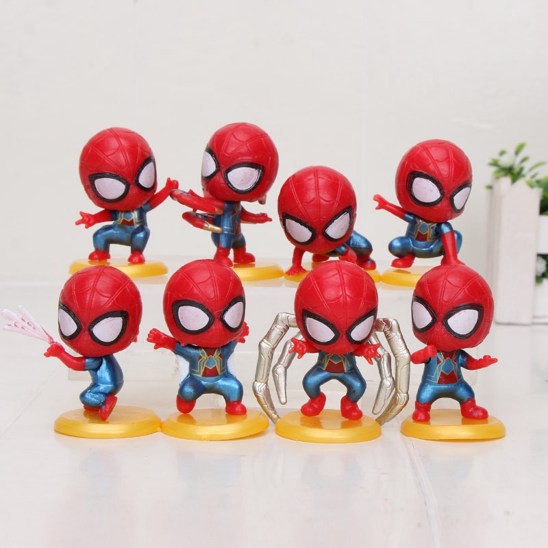 8pcs/lot 3-4cm Marvel The Avengers Spiderman Iron Spider man Q Version Super Hero Figurine PVC Action Figure Collection Model Toy