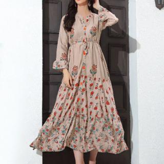 Long Half Quater Sleeved Dress Kurti Muslim Designed Casual Simple Floral  Design Kurta Gown | Shopee Malaysia