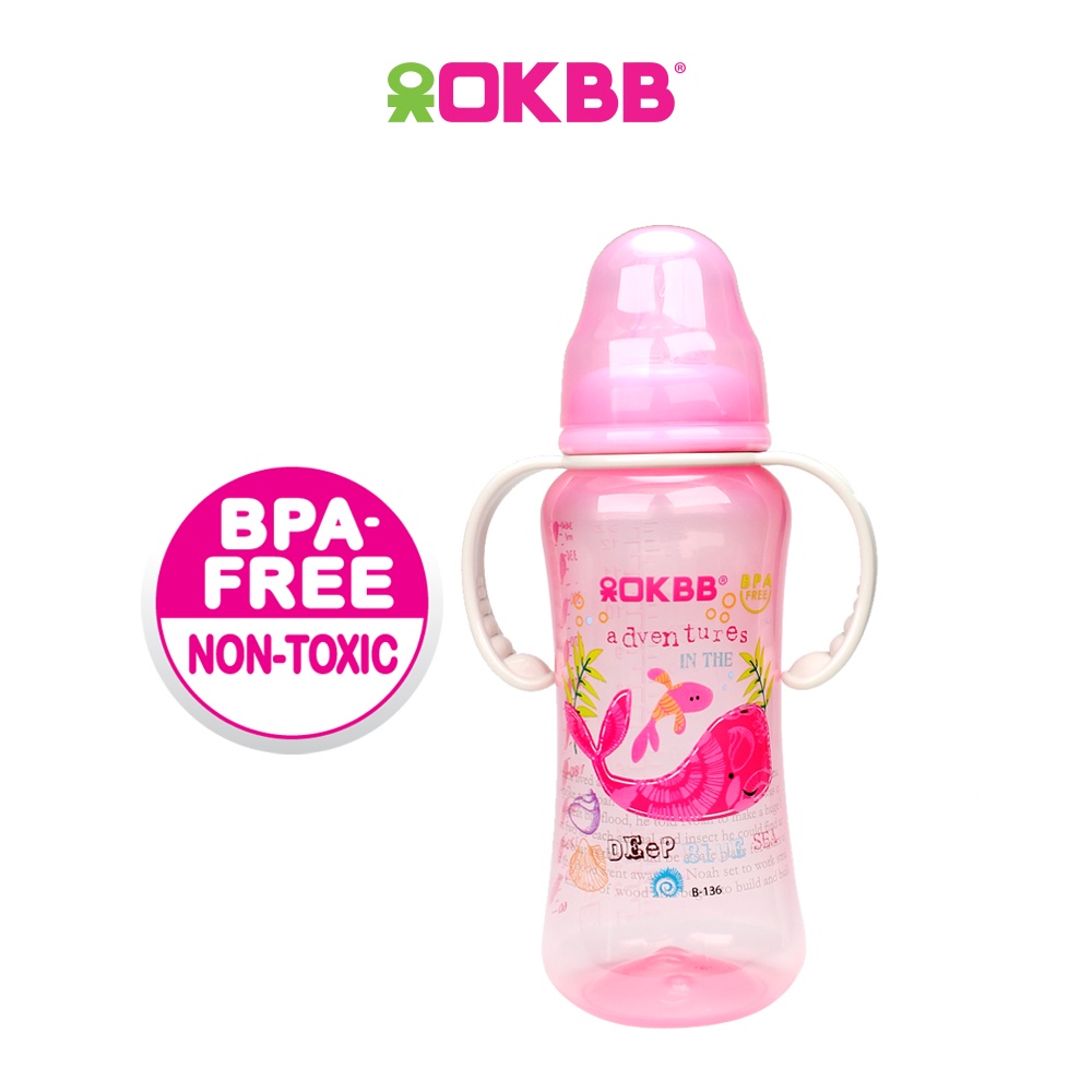 OKBB Baby Standard Neck Teats Feeding Milk Bottle With Handle Feeding Essentials 12 Oz (360ml) B136