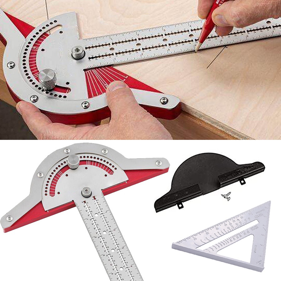 Hardware DIY Woodworkers Edge Rule Adjustable Angle Protractor Two Arm Woodworking Ruler Measure Tool Engineering/Sch... - Image 2