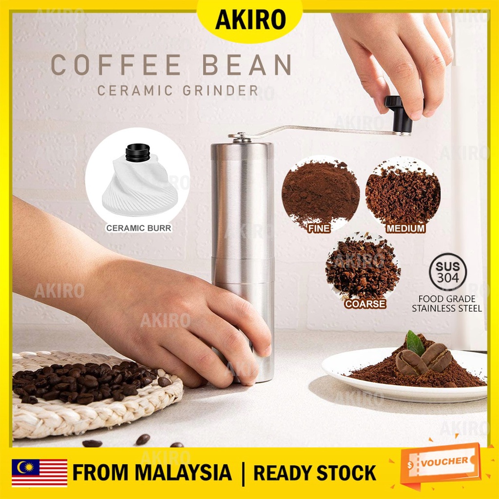 AKIRO Ceramic Burr Adjustable Coarse to Fine Coffee Bean Hand Grinder Stainless Steel Manual Coffee Grinder 陶瓷咖啡磨豆研磨机