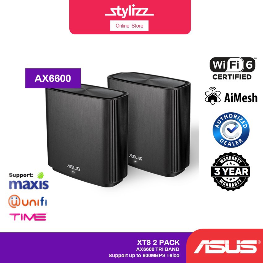 Asus ZenWiFi AX XT8 AX6600 Whole-Home Tri-band Mesh WiFi 6 System
