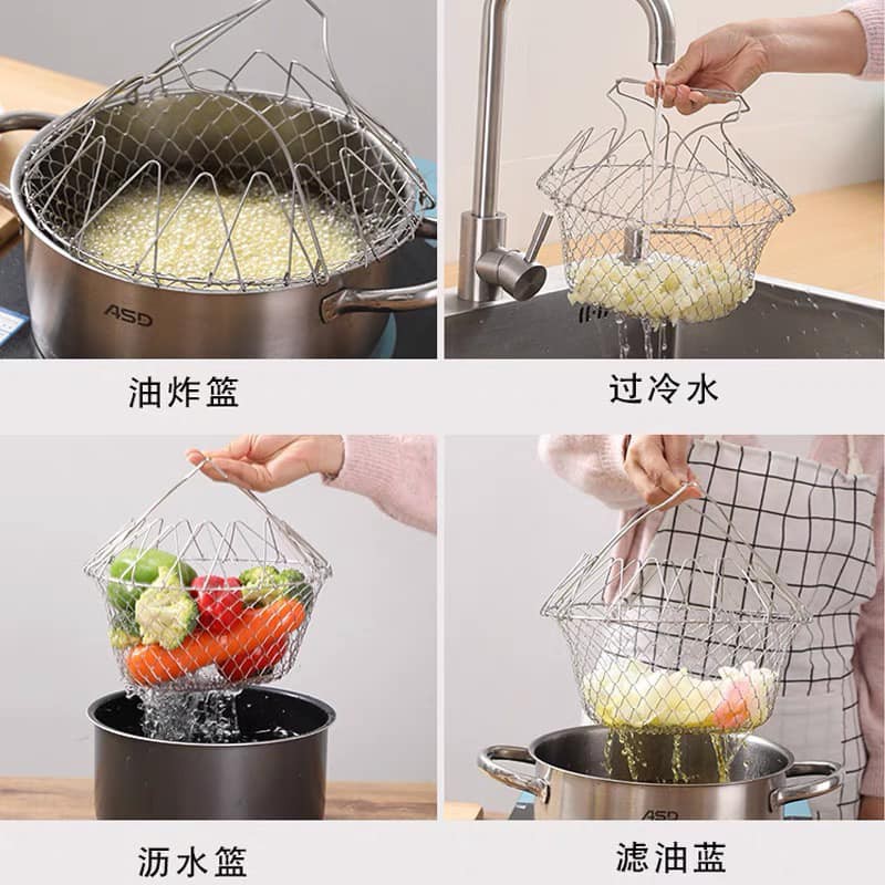 Foldable French fry Chef Basket Magic Basket Mesh Basket Strainer Net Bakul goreng Perancis yang boleh dilipat 油炸薯条滤油篮