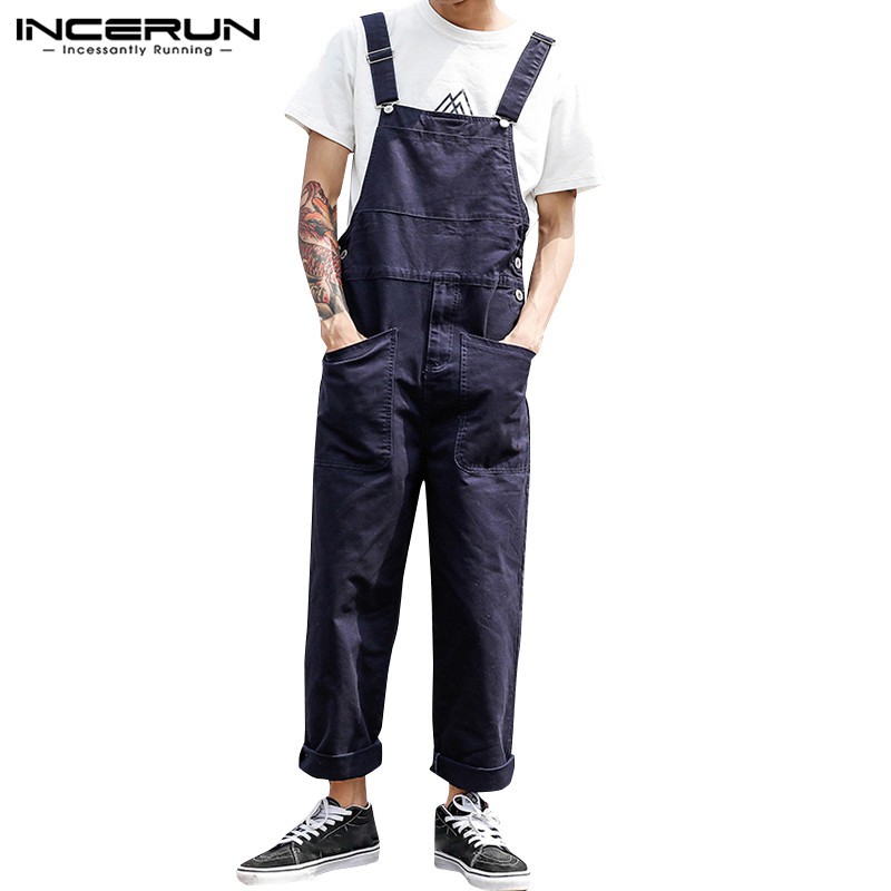 Mens Retro Fashion Corduroy Casual Overalls Jumpsuits Dungarees Suspenders Pants 