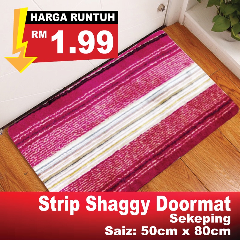 [RANDOM PICK] SHIP IN 2 WORKINGDAYS ! Stripe Shaggy Doormat Alas Kaki 50X80cm/Non Slip Microfiber Mat READYSTOCK !