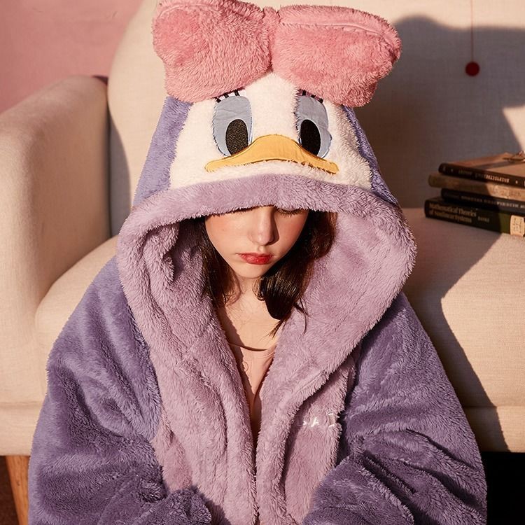 ❤️Net celebrity pajamas women's autumn and winter coral fleece nightgown new thickened student cute long fleece bathrobes can be worn as nightdresses