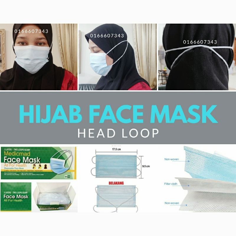 Headloop 3ply Surgical Hijab Face Mask 50pcs Shopee Malaysia