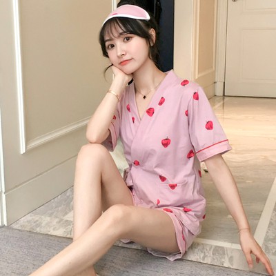 Lsj Women Japanese Style Kimono Milk Silk Short Sleeve Shorts Pyjamas Pajamas Sleepwear Set Shopee Malaysia