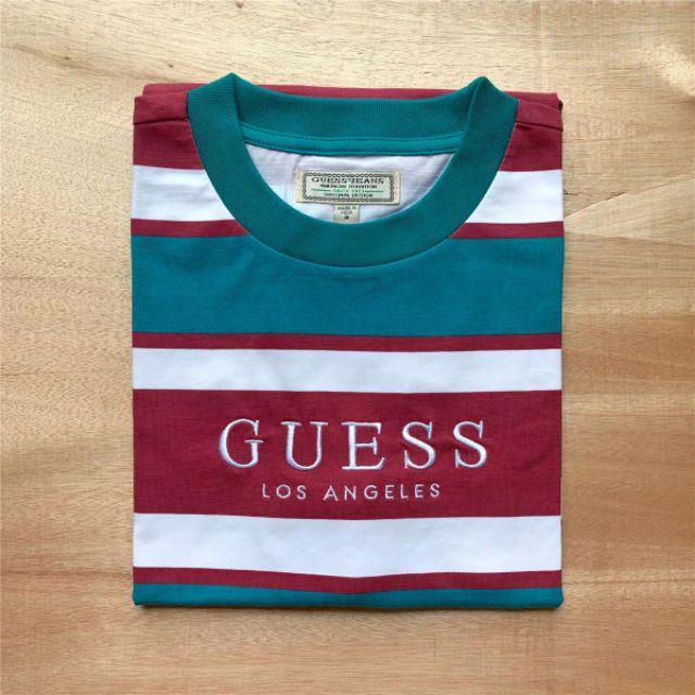 guess los angeles striped shirt green