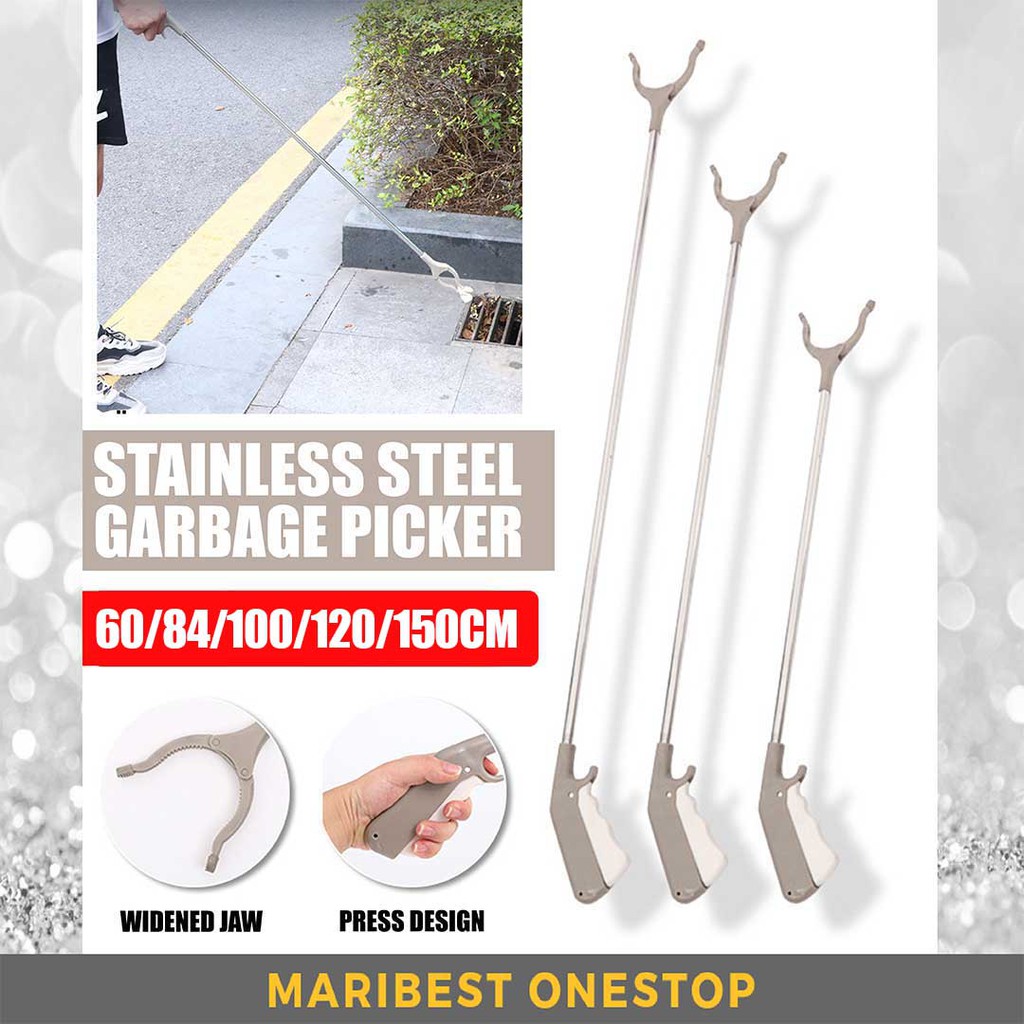 Stainless Steel Helper Stick Garbage Picker Outdoor Pickup Long Trigger Grabber Trash Clip Litter Picker Penyepit Sampah