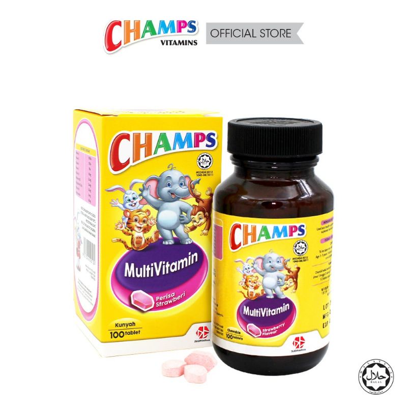 CHAMPS MULTIVITAMIN 100's Tablets Halal Vitamin C Children Kanak Kanak