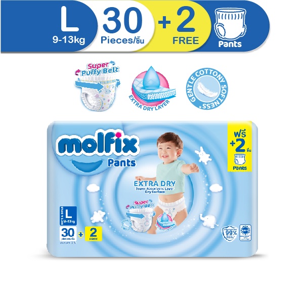 Molfix Baby Diapers Molfix Extra Dry Pants L 30 + 2pcs. Shopee Malaysia