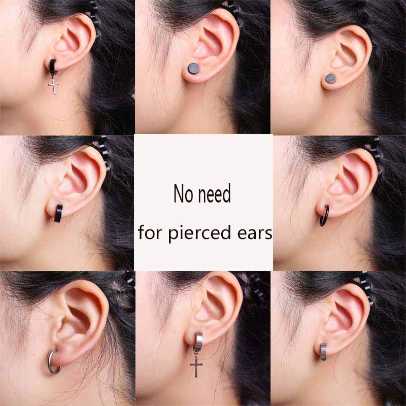 Man Titanium Steel Ear Clip Without Pierced EarsBuckle Women Earrings Jewelry JB