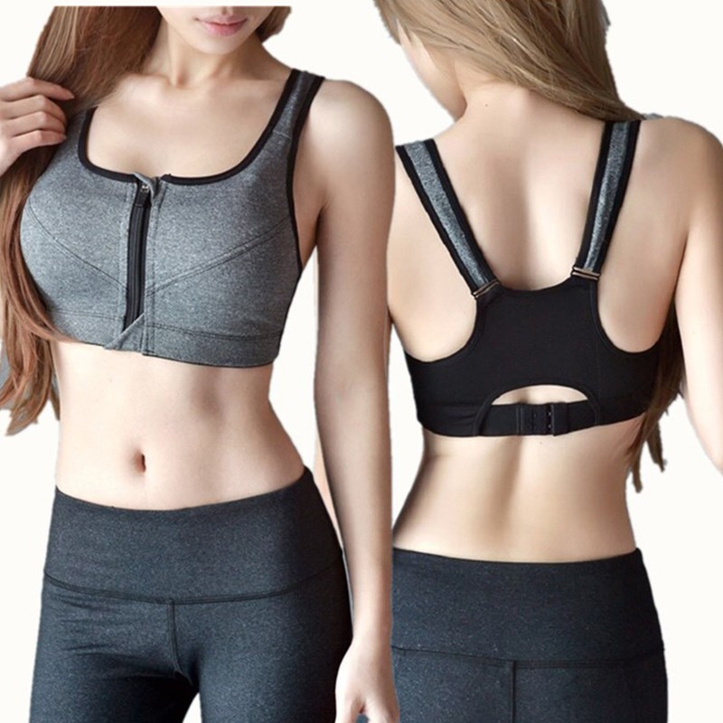 Women's Sports Bra Wireless Padded Front Zip Push Up Yoga Cami Vest Support Tops 