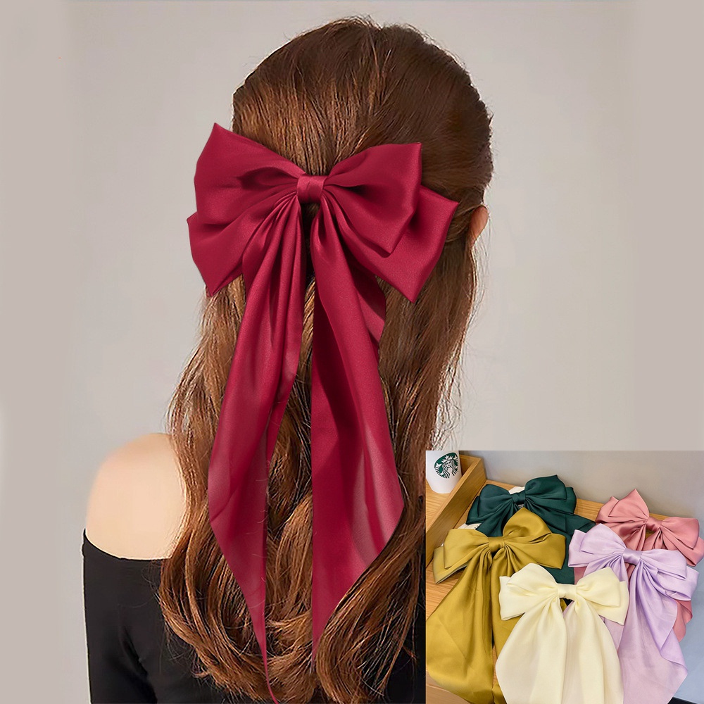 French Style Classy Elegant Sweet Big Bow Hairpin Female Influencer Ribbon Spring Clip Fashionable New Purple Red Yellow Headdress Korean Hair Accessories