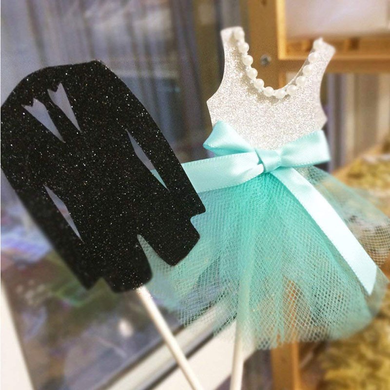 5 Sets Wedding Tiffany Blue Dress And Suit Cupcake Decorating