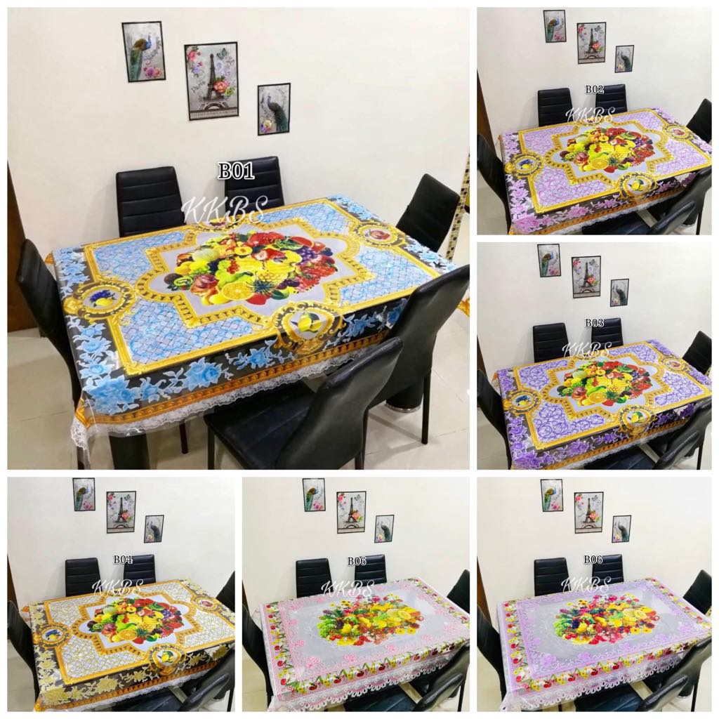 Alas Meja Makan 6 Kerusi PVC Corak Buah Fruits Design 6 