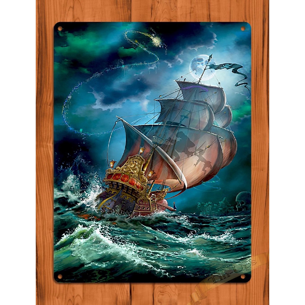 Tin Sign Peter Pan Captain Hook Vintage Art Movie Poster Ride