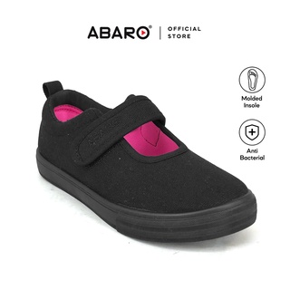 Image of ABARO Slip Resistant/Anti Bacterial-2622 Girls Canvas Shoes Velcro/School Shoes/Kasut Sekolah Hitam/Kasut Sekolah/校鞋/学生鞋