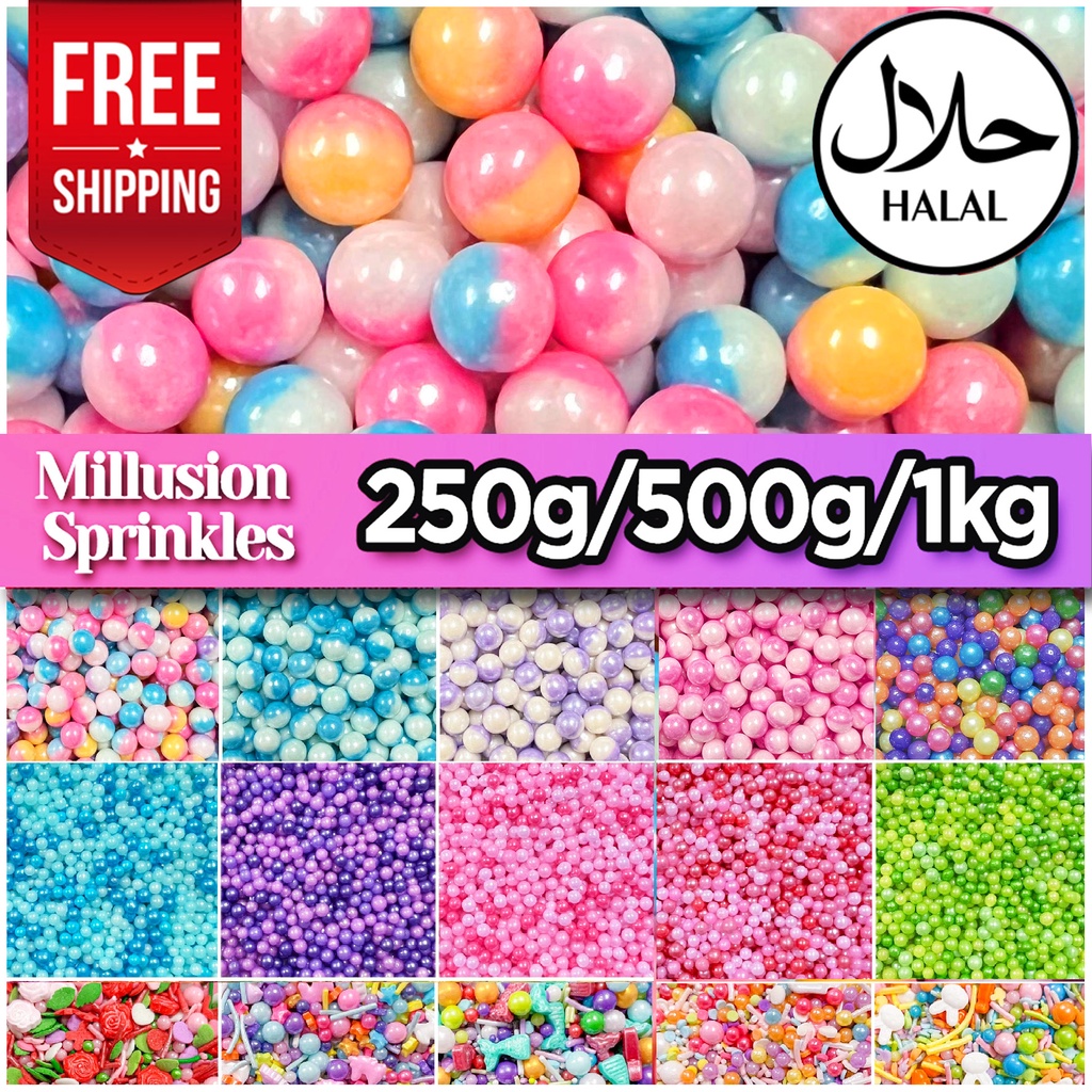 Millusion Mix Cake Sprinkles Halal Cake Decoration Manik Kek Murah Gula Hiasan Raya Bakery Color Ball 糖珠