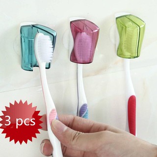3pcs Household Family Wall Mounted Dust Proof Toothbrush Holder Rack Bathroom Creative Sucker Toothbrush Dust Cover
