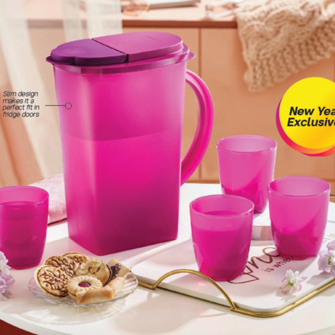 2021 Tupperware Camellia Collection Serveware Set  / (1) Dining Pitcher 3.7L / (4) Tumblers 275ml / Purple / Ungu