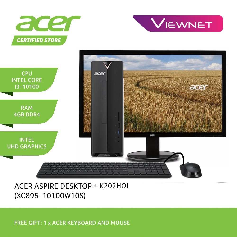 Acer XC895-10100W10S Desktop (Intel Core I3-10100/4GB DDR4 2666 128GB SSD + 1TB/Intel UHD/KB+MSE OnSite)