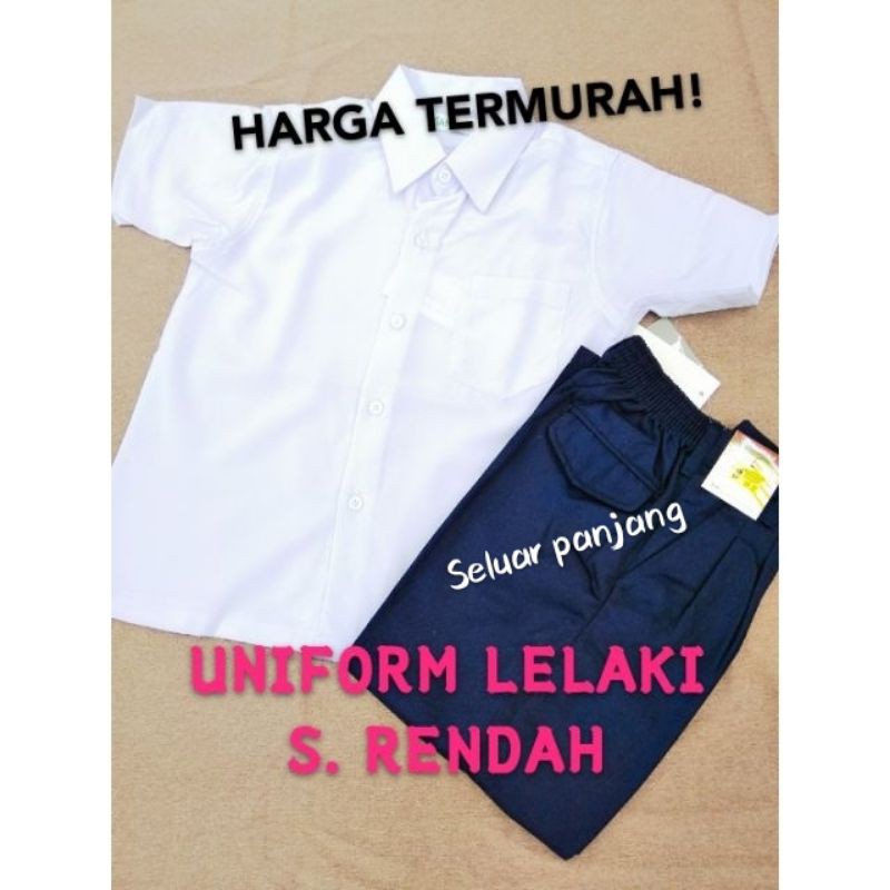 Uniform(bajuu0026seluar)Baju Kemeja Putih u0026 Seluar biru panjang Lelaki 