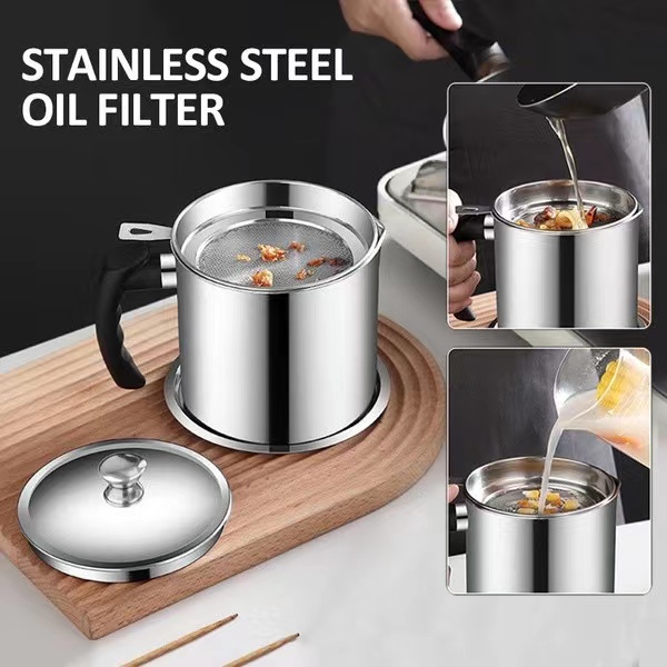 1.3L Stainless Steel Filter Separator Oil Storage Pot for Kitchen Tools Oil strainer Oil pot Oil filter pot