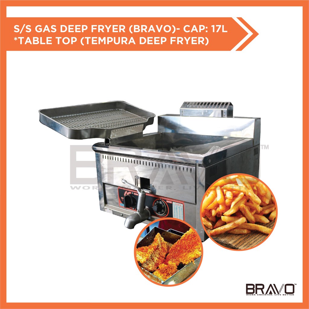[Taiwan Designed] Bravo Commercial Gas Tempura Deep Fryer Big Capacity 17L Table Top Quality