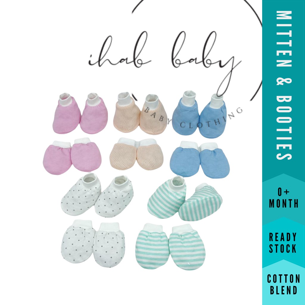 [IHAB Baby] Unisex Cotton Baby Mitten & Booties Gloves Set | Sarung Tangan Dan Kaki Bayi | 0-3 Months