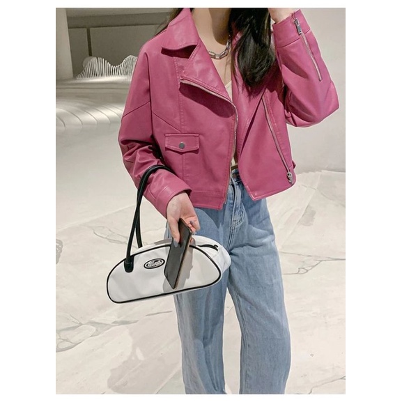 Pink Candy Leather Jacket Jacket | Shopee Malaysia