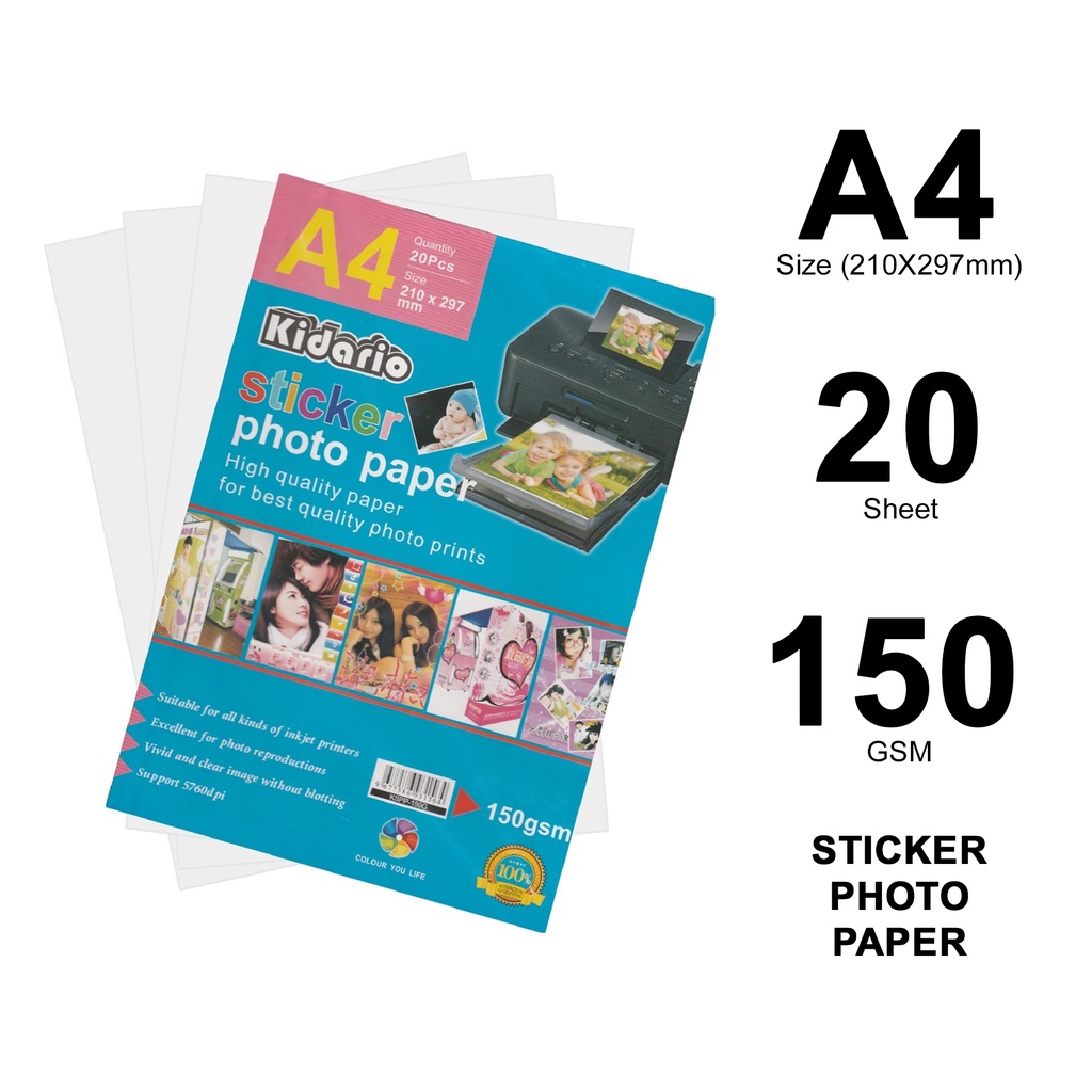 Kidario 150GSM A4 Size Sticker Glossy Photo Paper (20's) | Shopee Malaysia