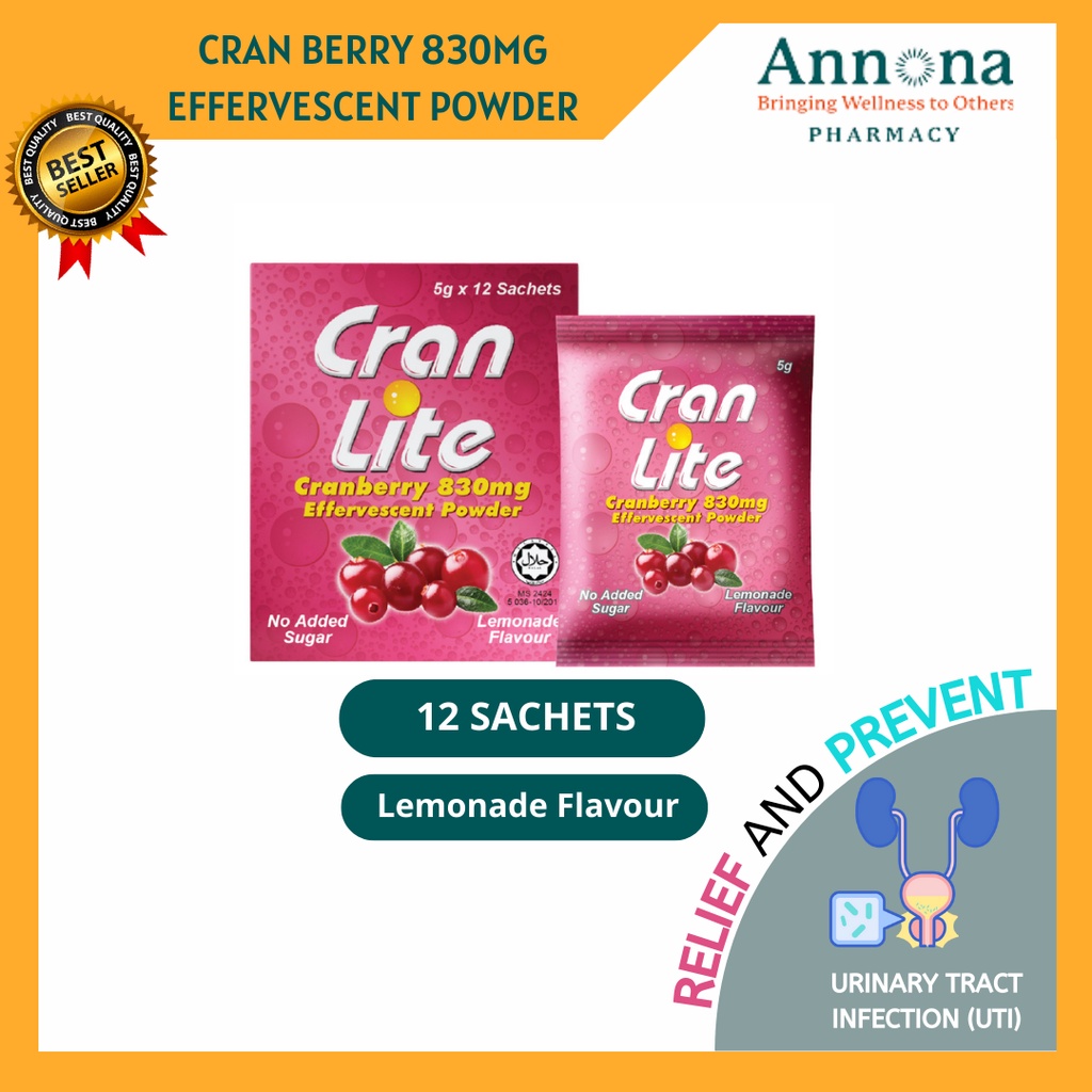 Cran Lite Cranberry Effervescent Powder (Serbuk Larut Air) 5g x 12