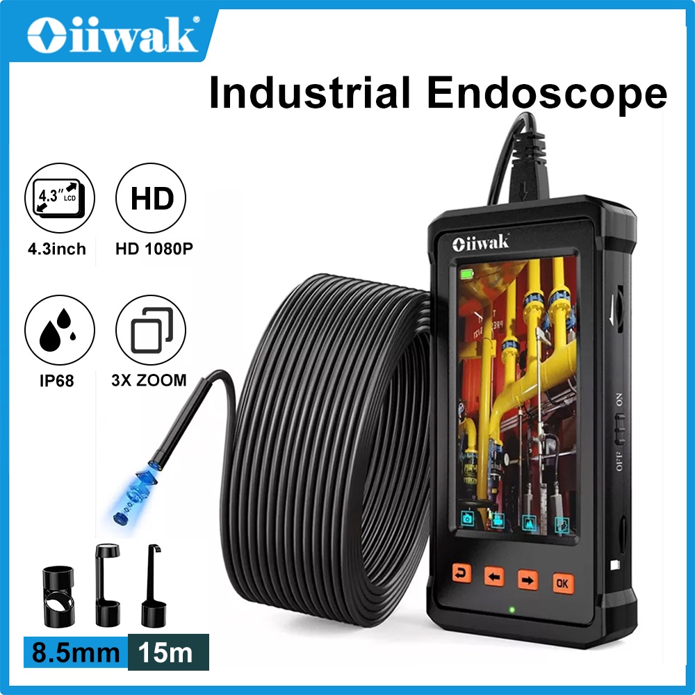 Oiiwak Endoscope Camera 14mm Autofocus Borescope 4.3" IPS 5MP