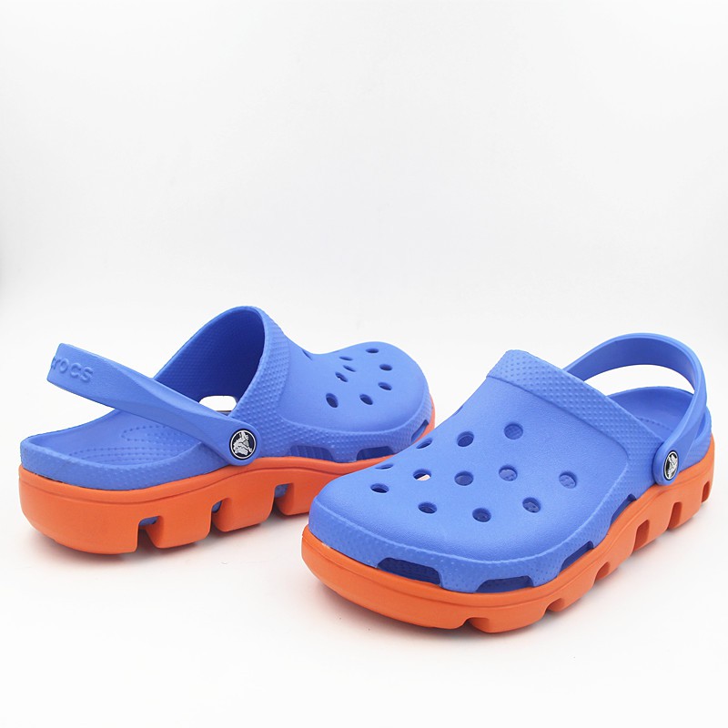 orange and blue crocs