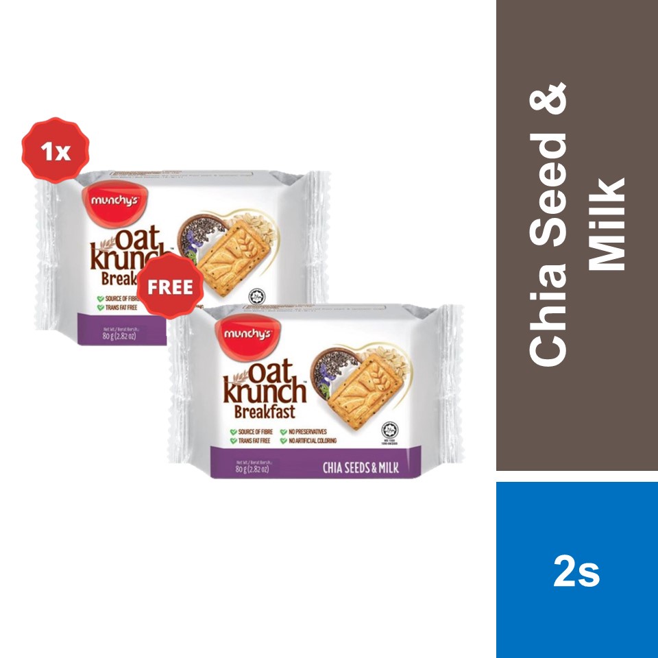 Munchy's Oat Krunch Biscuit Chia Seed & Milk 80g [Buy 1 Free 1